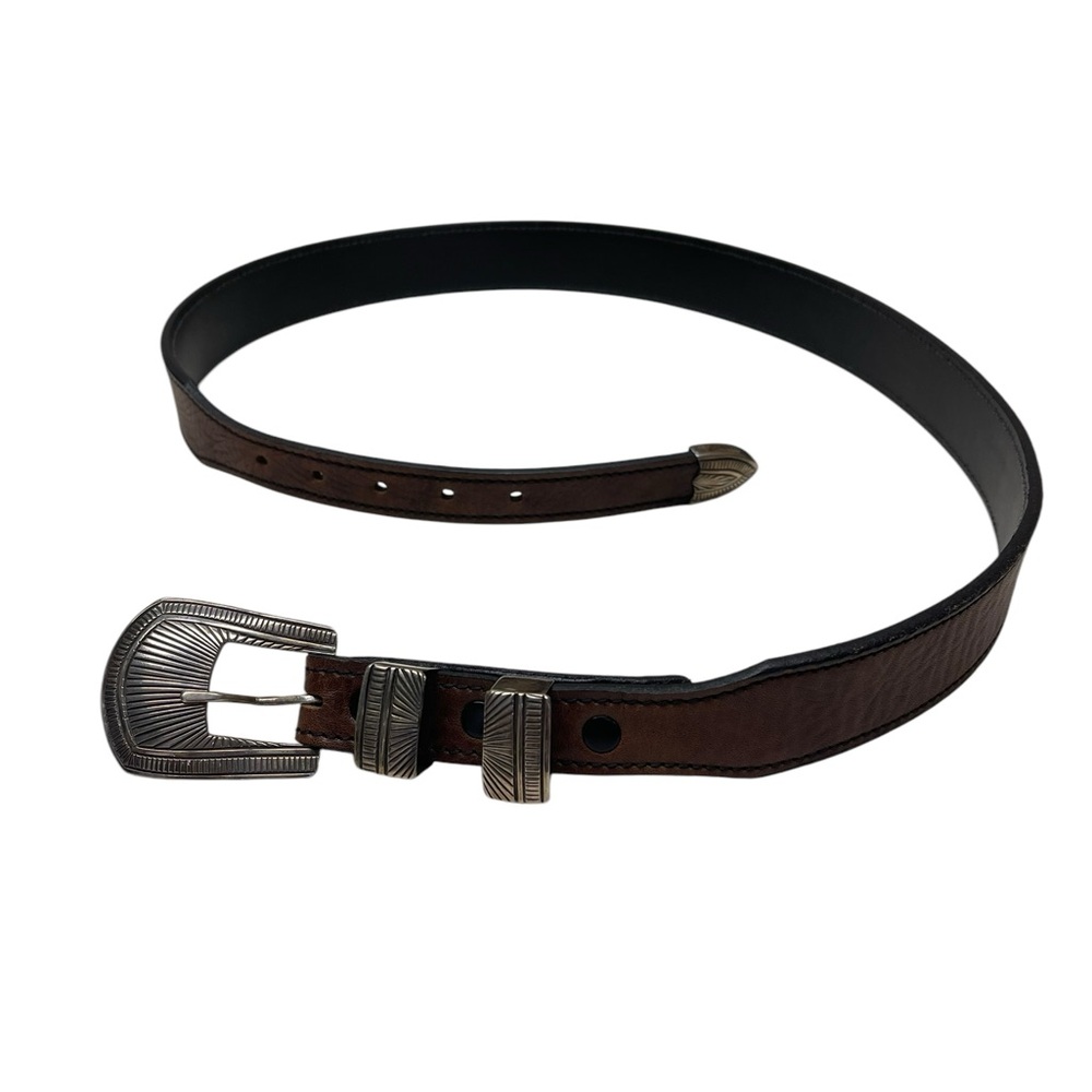 J. Delgarito Black leather belt with Sterling Buckle -Tribal